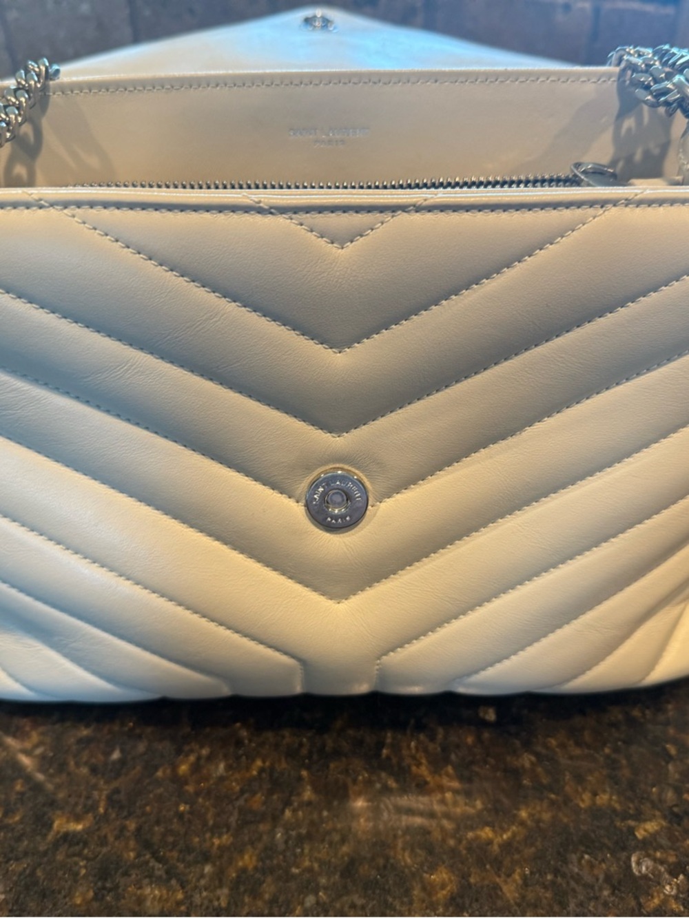 Yves Saint Laurent Cream Quilted LouLou Puffer Chevron Quilted Shoulder bag - Picture 11 of 13